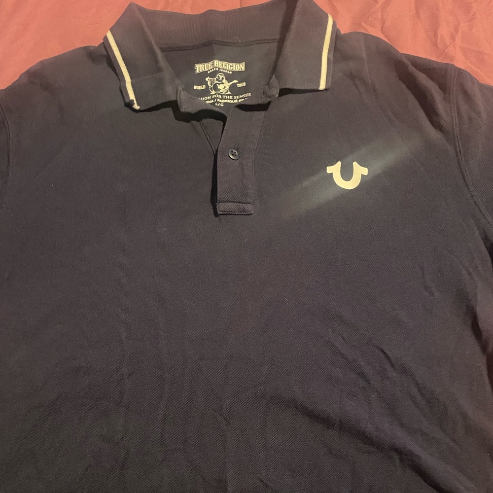 True Religion short sleeve polo style shirt two buttons in the front